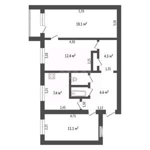 3-к квартира, вторичка, 64м2, 4/5 этаж