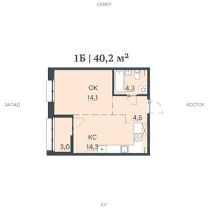 1-к квартира, строящийся дом, 40м2, 2/12 этаж