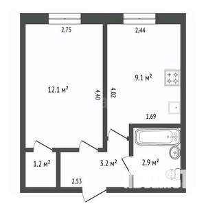 1-к квартира, вторичка, 29м2, 2/3 этаж
