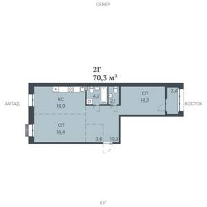 2-к квартира, строящийся дом, 70м2, 2/12 этаж