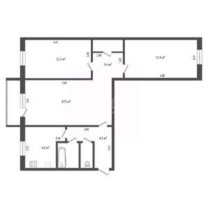 3-к квартира, вторичка, 60м2, 4/5 этаж