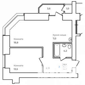 2-к квартира, строящийся дом, 55м2, 8/14 этаж