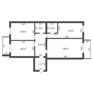3-к квартира, вторичка, 106м2, 11/15 этаж