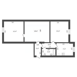 3-к квартира, вторичка, 61м2, 3/3 этаж