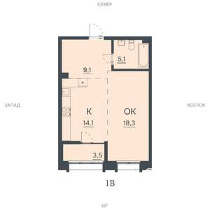 1-к квартира, строящийся дом, 50м2, 2/12 этаж