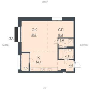 2-к квартира, строящийся дом, 67м2, 4/12 этаж