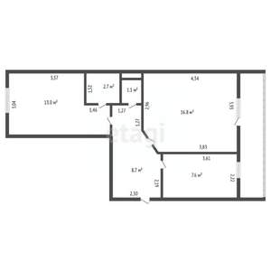 2-к квартира, вторичка, 54м2, 1/4 этаж