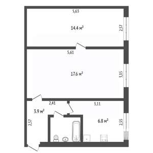 2-к квартира, вторичка, 46м2, 1/5 этаж