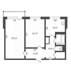 2-к квартира, вторичка, 53м2, 5/5 этаж