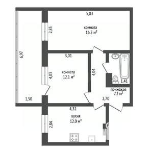 2-к квартира, вторичка, 50м2, 4/5 этаж