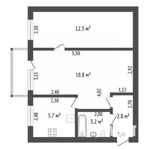 2-к квартира, вторичка, 43м2, 4/4 этаж