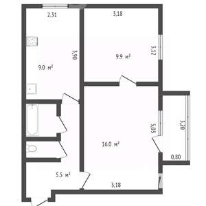2-к квартира, вторичка, 48м2, 3/9 этаж